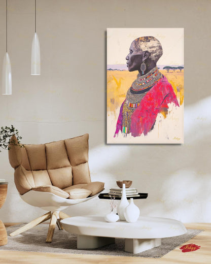 Maasai Woman Wall Art, African Woman Portrait Print, Tribal Canvas, Black Woman Art, Boho Living Room Decor, Framed Canvas, Kenya Art Gift