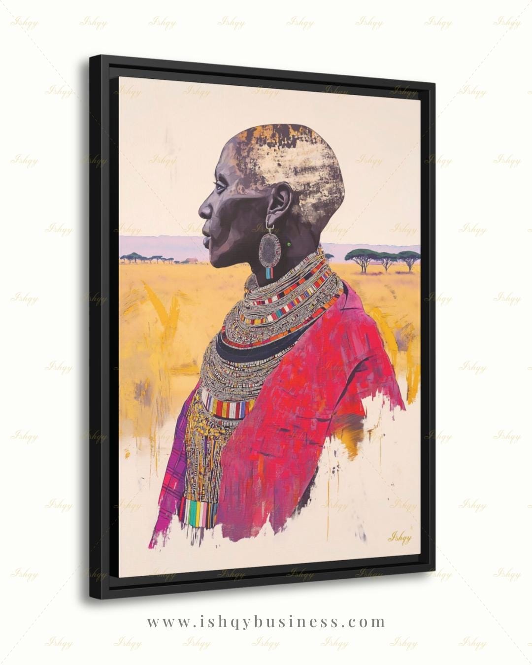Maasai Woman Wall Art, African Woman Portrait Print, Tribal Canvas, Black Woman Art, Boho Living Room Decor, Framed Canvas, Kenya Art Gift