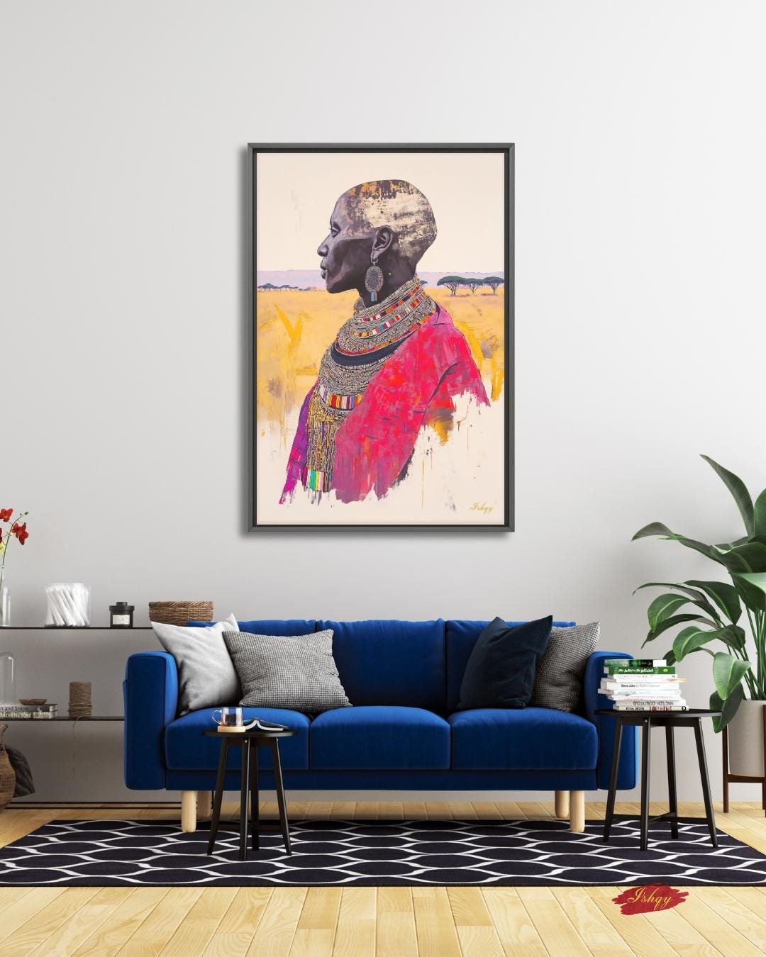 Maasai Woman Wall Art, African Woman Portrait Print, Tribal Canvas, Black Woman Art, Boho Living Room Decor, Framed Canvas, Kenya Art Gift