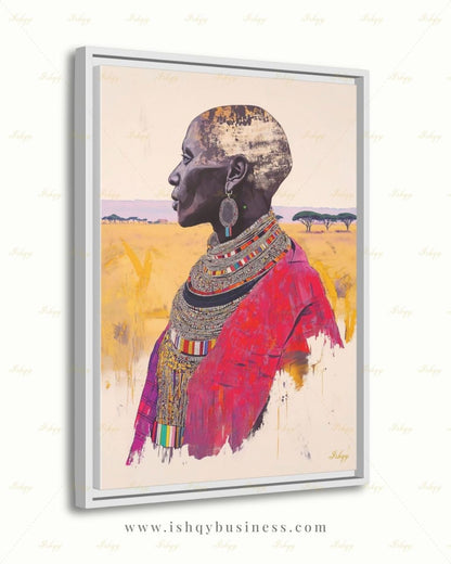 Maasai Woman Wall Art, African Woman Portrait Print, Tribal Canvas, Black Woman Art, Boho Living Room Decor, Framed Canvas, Kenya Art Gift