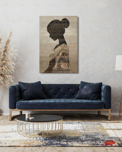 Thai Woman Wall Art, Batik Silhouette Canvas Print, Neutral Boho Southeast Asia Decor, Minimalist Cultural Portrait, Framed Canvas Gift