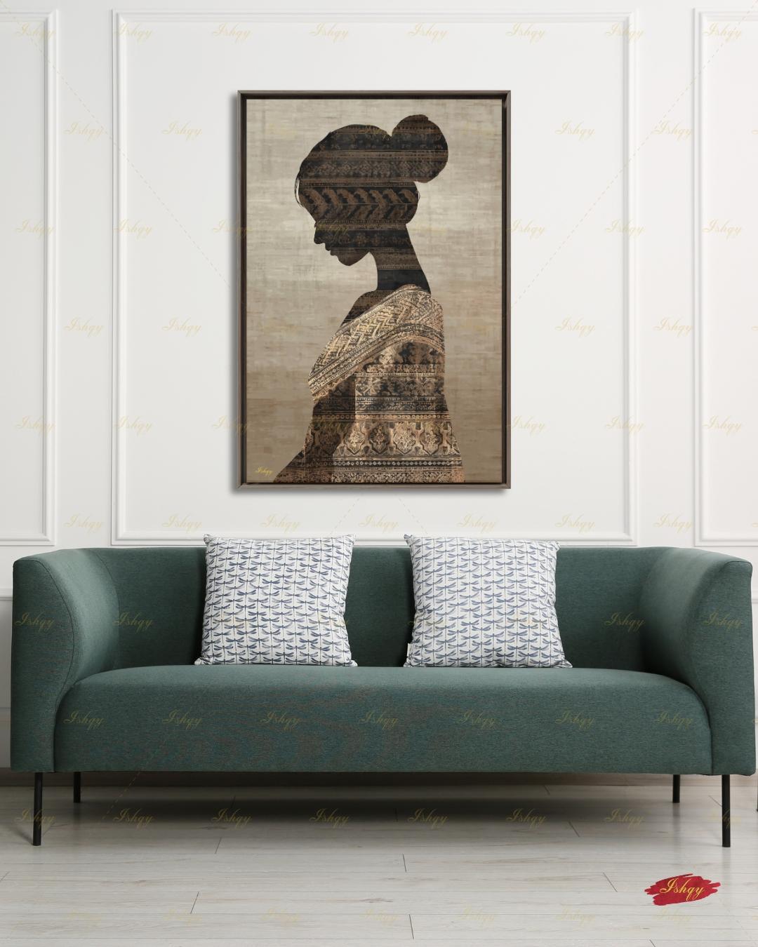 Thai Woman Wall Art, Batik Silhouette Canvas Print, Neutral Boho Southeast Asia Decor, Minimalist Cultural Portrait, Framed Canvas Gift