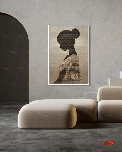 Thai Woman Wall Art, Batik Silhouette Canvas Print, Neutral Boho Southeast Asia Decor, Minimalist Cultural Portrait, Framed Canvas Gift