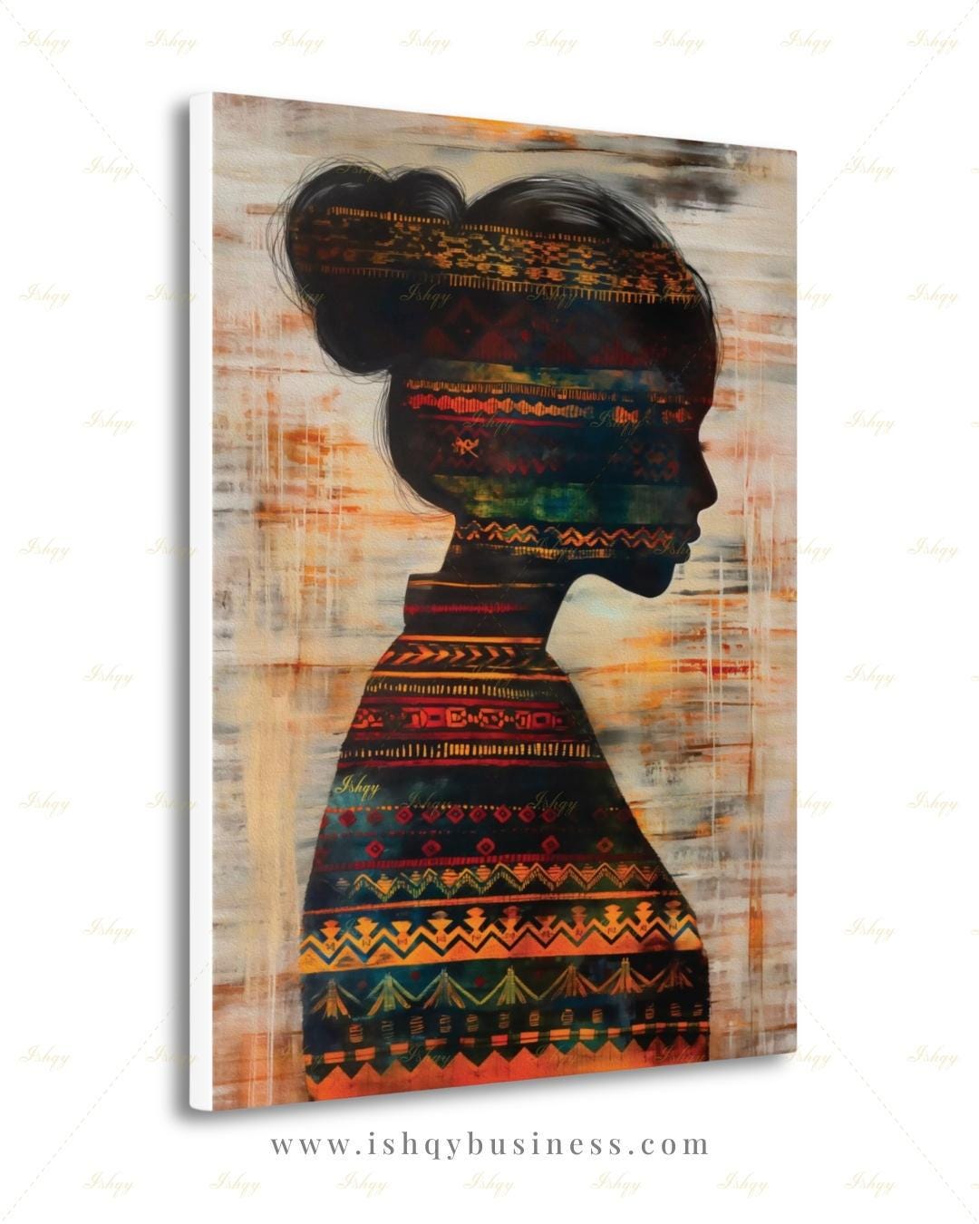 Colombian Woman Wall Art, Tribal Textile Silhouette Canvas Print, Boho Latin America Decor, Warm Earth Tone Portrait, Framed Canvas Gift