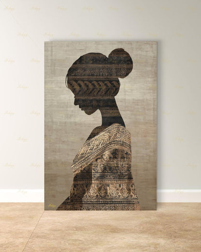Thai Woman Wall Art, Batik Silhouette Canvas Print, Neutral Boho Southeast Asia Decor, Minimalist Cultural Portrait, Framed Canvas Gift