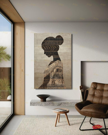 Thai Woman Wall Art, Batik Silhouette Canvas Print, Neutral Boho Southeast Asia Decor, Minimalist Cultural Portrait, Framed Canvas Gift
