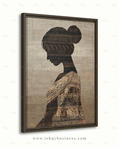 Thai Woman Wall Art, Batik Silhouette Canvas Print, Neutral Boho Southeast Asia Decor, Minimalist Cultural Portrait, Framed Canvas Gift