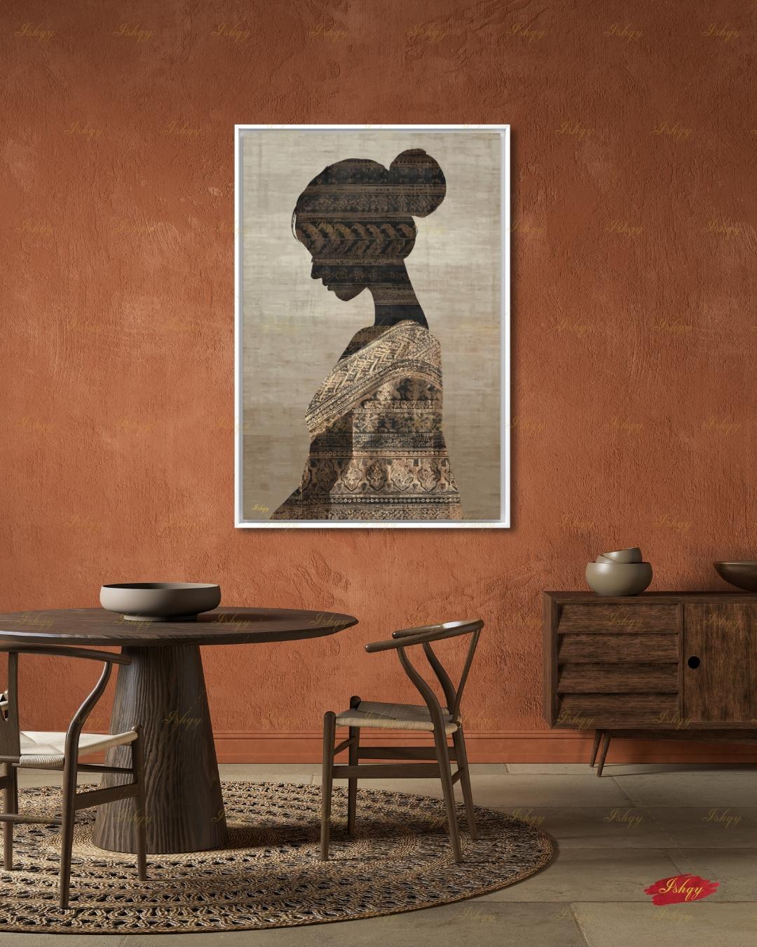Thai Woman Wall Art, Batik Silhouette Canvas Print, Neutral Boho Southeast Asia Decor, Minimalist Cultural Portrait, Framed Canvas Gift