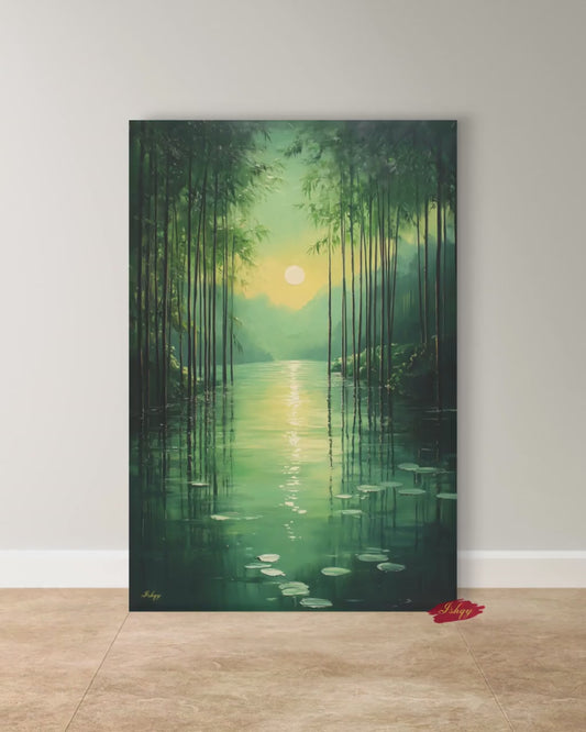 Bamboo Forest Wall Art Canvas Print with Water Reflection